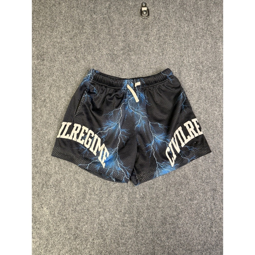 Men's Civil Regime Mesh Athletic Shorts Size Small Black Lightning Bolt Running